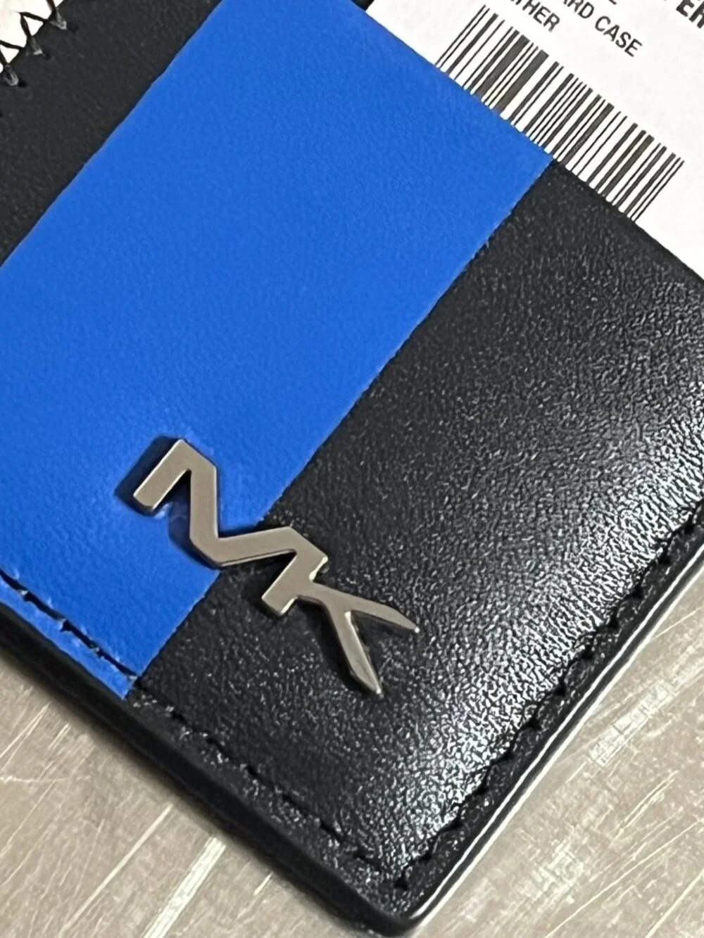 MICHAEL KORS Cooper Tall Blue/White Vertical Stripe Card Case NWT